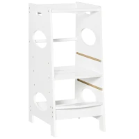 HOMCOM Toddler Tower Kitchen Helper with 3-Level Adjustable Height, Heavy-Duty Kids Step Stool with Safety Rail, White(m-2)
