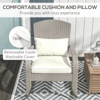 Outsunny Adirondack Chair, Outdoor Wicker Rocking Chair with High Back, Seat Cushion and Pillow for Porch, Balcony, Cream White(m-6)