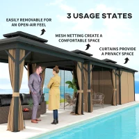 Outsunny 10' x 12' Hardtop Gazebo, Sun Shelter with Double Tier Metal Roof, Mosquito Netting, and Hanging Hook, Dark Brown(m-7)