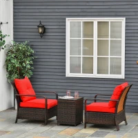 Outsunny 3 Piece Patio Furniture Set, PE Wicker Storage Table & Chairs, Red(m-2)