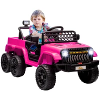 Qaba 12V 4WD/2WD Kids Electric Car w/ Remote Control, Spring Suspension, Back Trailer, Light, Music, Soft Start, Pink(m-11)