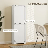 HOMCOM 67" Farmhouse Pantry Cabinet with 2 Doors, Tall Storage Cabinet with Adjustable Shelves, Distressed White(m-4)