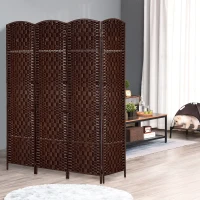 HOMCOM 6ft Folding Room Divider, 4 Panel Wall Partition with Wooden Frame for Bedroom, Home Office, Brown(m-10)