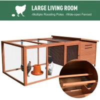 PawHut 88" Large Wooden Chicken Coop Outdoor Hen House Poultry Cage Pen Backyard with Run, Nesting Box, Waterproof Roof and Removable Tray, Natural(m-6)