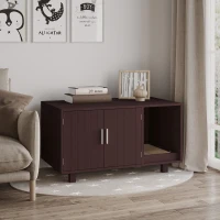 PawHut Wooden Cat Litter Box Enclosure & House, Kitty Hidden Washroom, with End Table Design, Scratcher, & Magnetic Doors, Brown(m-8)