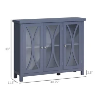 HOMCOM Sideboard, Buffet Cabinet with 3 Tempered Glass Doors, Arc Pattern and Adjustable Storage Shelf, Credenza, Gray(m-3)