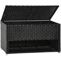 Outsunny Outdoor Deck Box & Shoe Storage, PE Rattan Wicker Towel Rack with Liner for Indoor, Outdoor, Patio Furniture Cushions, Pool, Garden Tools, Black(m-11)