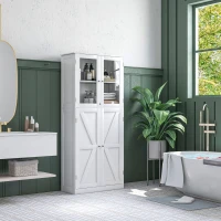 HOMCOM Tall Bathroom Storage Cabinet, Modern Bathroom Cabinet with Glass and Barn Doors, 5-Tier Floor Cabinet, White(m-8)