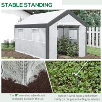 Outsunny 12' x 7' x 7' Greenhouse, Walk-in Outdoor Tunnel Green House with PE Cover, Steel Frame, 2 Roll-Up Zipper Doors & 4 Windows for Flowers, Vegetables, Tropical Plants, White/Dark Gray(m-6)
