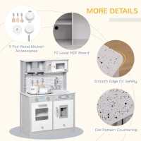 Qaba Play Kitchen with Sink, Microwave, and Ice Machine, Kids Kitchen Playset with Sound Effects and Lights, Pretend Toy Set for 3+ Years Old(m-7)