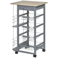 HOMCOM Rolling Kitchen Cart, Utility Storage Cart with 4 Baskets, Drawer, Side Racks, Wheels for Dining Room, Dark Grey(m-11)