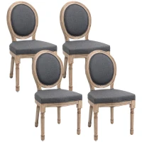 HOMCOM Vintage Armless Dining Chairs Set of 4, French Chic Side Chairs with Curved Backrest and Linen Upholstery for Kitchen, or Living Room, Grey(m-1)