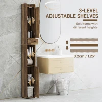 HOMCOM Narrow Bathroom Cabinet, Tall Bathroom Storage Cabinet with Barn Doors, Drawer and Adjustable Shelves, Brown Wood Grain(m-5)