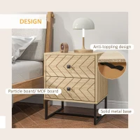 HOMCOM Modern Nightsta, Bedside Table with Drawers, Side End Table with Metal Legs for Bedroom, Zig Zag Design, Natural(m-6)