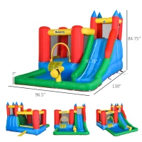 Outsunny Kids Bounce House Inflatable Slide with Splash Pool, Water Cannon, Climbing Wall, Inflator Included, 6 in1 Bouncy Castle Kids Backyard Activity Outdoor Water Play Toy(m-3)