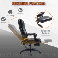 Vinsetto High Back Massage Office Chair with 6-Point Vibration, 5 Modes, Executive Chair, PU Leather Swivel Chair with Reclining Back, and Retractable Footrest, Black(m-6)