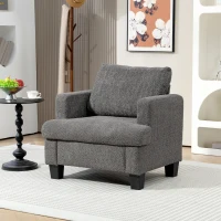 HOMCOM Modern Armchair, Upholstered Chenille Accent Chair with Wood Frame and Back Pillow for Living Room, Dark Grey(m-8)