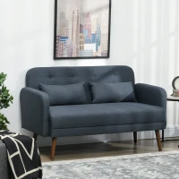 HOMCOM 53" 2 Seat Sofa, Modern Love Seats Furniture, Upholstered 2 Seater Couch with Throw Cushions, Solid Wood Frame, Blue(m-1)