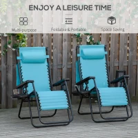 Outsunny 2 Piece Foldable Lounge Chair with Canopy Shade, Outdoor Zero Gravity Chair w/ Side Tray & Cup Holder, Reclining Lounger w/ Breathable Mesh Fabric Seat, Pillow, Sky Blue(m-4)