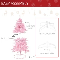 HOMCOM 5FT Artificial Christmas Tree Holiday Xmas Tree Decoration with Automatic Open for Home Party, Pink(m-6)