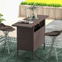 Outsunny Bar Height Outdoor Rattan Table, Patio Wicker Bar Table with 2 Storage Shelves, 55.1" x 18.5" x 37", Brown(m-8)