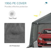 Outsunny 12' x 20' Carport Portable Garage, Heavy Duty Storage Tent, Patio Storage Shelter w/ Anti-UV PE Cover and Double Zipper Doors, for Motorcycle Bike Garden Tools, Gray(m-4)