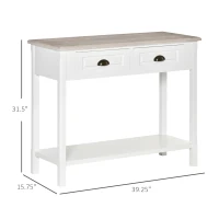 HOMCOM Console Table with 2 Storage Drawers and Open Shelf, Vintage Distressed Sofa Table for Hallway, Living Room, or Bedroom, White(m-3)