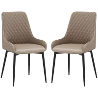 HOMCOM Upholstered Kitchen Chairs, Modern Dining Chairs Set of 2 with Diamond Tufting and Steel Legs for Dining Room, Khaki(m-11)