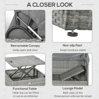 Outsunny 4 Piece Adjustable Canopy Outdoor Rattan Sofa Set w/ Height Adjustable Coffee Table & Cushions, Cream White(m-6)