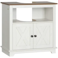 kleankin Farmhouse Bathroom Sink Cabinet, Pedestal Sink Storage Cabinet with Double Doors and Shelves, White(m-2)