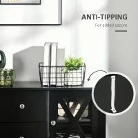 HOMCOM Modern Sideboard, Glass Door Buffet Cabinet with Storage Drawers and Adjustable Shelves, Console Table for Living Room, Kitchen, Entryway, Black(m-9)