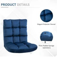 HOMCOM 13-Position Floor Folding Gaming Lazy Floor Sofa Chair Lounge Adjustable Sleeper Bed Couch Recliner, Blue(m-6)