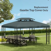 Outsunny 13' x 10' Gazebo Replacement Canopy 2 Tier Top UV Cover Pavilion Garden Patio Outdoor, Grey (TOP ONLY)(m-7)