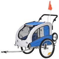 Aosom Dog Bike Trailer 2-In-1 Pet Stroller Cart Bicycle Wagon Cargo Carrier Attachment for Travel with Suspension, Hitch, Storage Pockets, Blue(m-11)