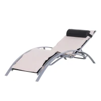 Outsunny Aluminum Patio Tanning Chair with Soft Padded Seat Cushion, Outdoor Lounge Chair with 5-Level Adjustable Backrest & Head Pillow, Beige(m-11)