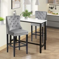 HOMCOM Upholstered Fabric Bar Stool Set of 2, Button Tufted 29.5" Seat Height Pub Chairs with Back & Wood Legs, Grey(m-10)