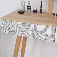 HOMCOM Vanity Table, Makeup Vanity with Drawer and Height Adjustable Mirror, Dressing Table with Wood Legs for Bedroom, Oak(m-10)