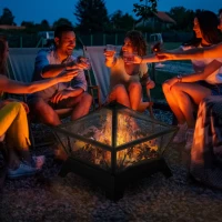 Outsunny 22'' Outdoor Fire Pit, Portable Wood Burning Firepit with Spark Screen, Poker for Patio, BBQ, Camping, Black(m-8)