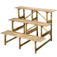 Outsunny 39.5'' L x 31.5" W x 31.5"H 3 Tier Flower Stand Wood Planter Ladder Display  Rack for Garden Indoor Outdoor Backyard Storage Shelf Unit(m-10)