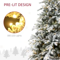 HOMCOM 6ft Artificial Prelit Christmas Tree with Warm White LED Light and Snow Flocked Branches, Metal Base(m-5)