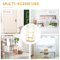 HOMCOM Bamboo Garment Rack, Freestanding Wooden Clothing Rack with 3 Tier Storage Shelves, Hooks and Hanging Rail for Entryway, Bedroom and Office, Natural(m-6)