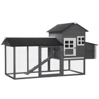 PawHut 84" Wooden Chicken Coop, Hen House Outdoor with Run Nesting Box, Asphalt Roof, Removable Tray, Ramp, Poultry Cage for 2-3 Chickens, Gray(m-1)
