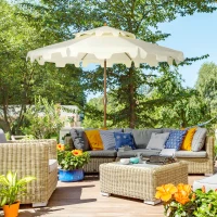 Outsunny 9' Patio Umbrella with Push Button Tilt and Crank, Double Top Ruffled Outdoor Market Table Umbrella with 8 Ribs, for Garden, Deck, Pool, Cream White(m-10)