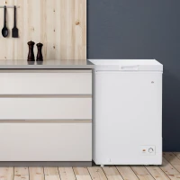 HOMCOM Compact Chest Freezer 3.5 Cubic Feet with Removable Basket, Mini Deep Freezer with Single Door 7 Temperature Setting, Drain Hole for Apartment, Kitchen, or Home Office, White(m-2)