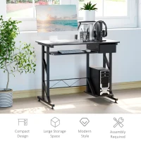 HOMCOM Computer Desk with Keyboard Tray, Writing Desk with Drawer, Workstation for Home Office, Black (35.4"Lx19.7"Wx39.4"H)(m-6)