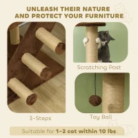 PawHut 89"-100" Floor to Ceiling Cat Tree with Cat Condo, Scratching Posts, 3-Steps, Perches, Hanging Ball & Anti-Tip Kit Brown(m-6)