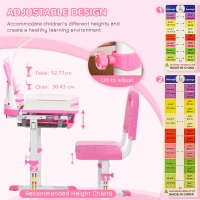 Qaba Kids Desk and Chair Set with USB Light, Storage Drawer, Pink(m-6)