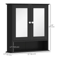 kleankin Medicine Cabinet, Wall-Mounted Bathroom Mirror Cabinet with Double Doors, Open Shelf, and Adjustable Shelf, Modern Bathroom Wall Cabinet, Black(m-3)