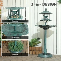Outsunny 3-in-1 Garden Bird Bath Bowl Pedestal with Bird Feeder, Large Water Basin, Underneath Flower Planter, Green(m-4)
