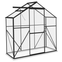 Outsunny 6' x 2.5' Walk-in Polycarbonate Greenhouse Aluminium Green House with Sliding Door, 5-Level Roof Vent, Rain Gutter(m-11)
